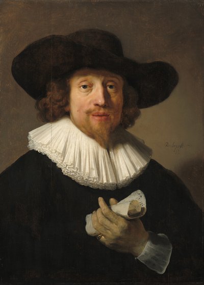 楽譜を持つ男 作： Rembrandt van Rijn