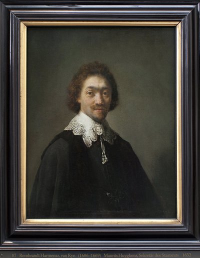マウリッツ・ホイヘンス、ラハエ（オランダ）の国務長官。ハーメンツ・ファン・レインの絵 レンブラント（1606-1669） 木に油彩 作： Rembrandt van Rijn