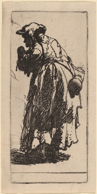 ひょうたんを持った年老いた物乞いの女 作： Rembrandt van Rijn