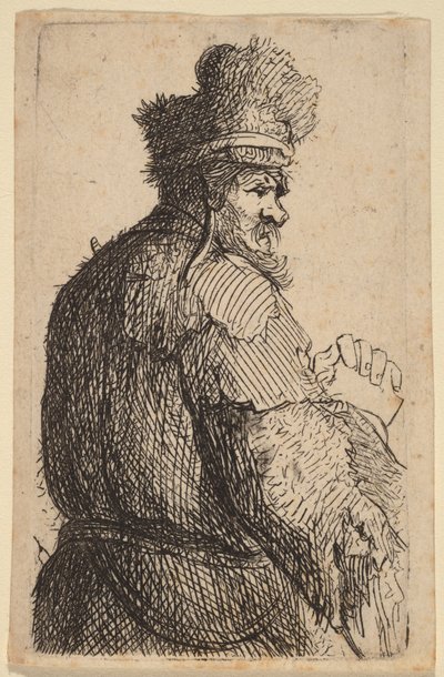 後ろ姿の老人、右向きの横顔 作： Rembrandt van Rijn