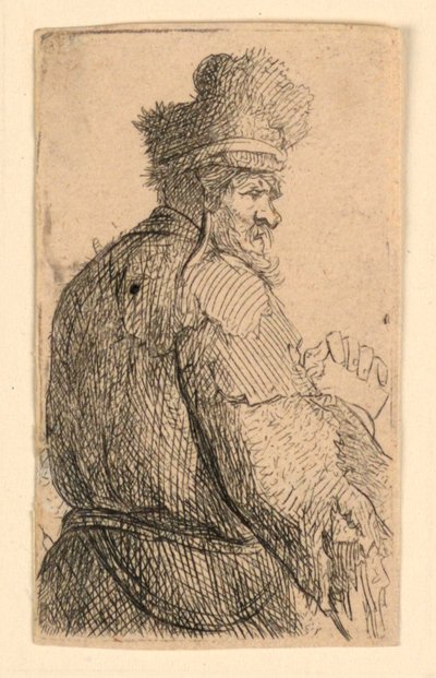 後ろから見た老人、横顔右：半身像 作： Rembrandt van Rijn