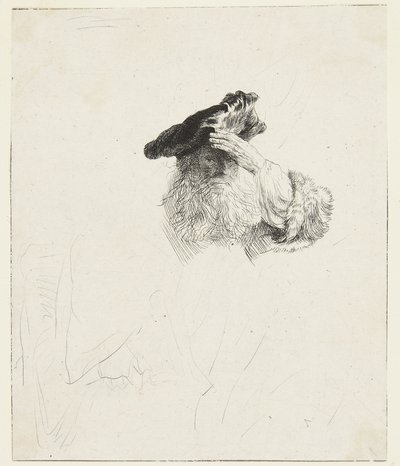 手で目を覆う老人 作： Rembrandt van Rijn