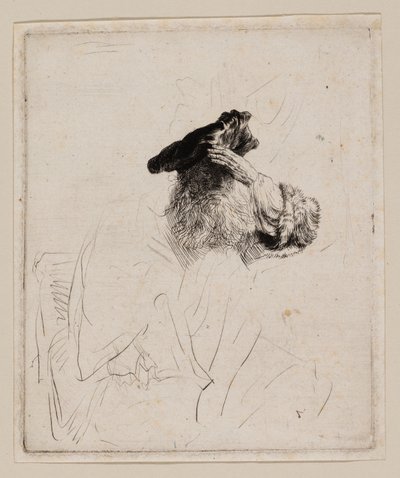 手で目を覆う老人 作： Rembrandt van Rijn