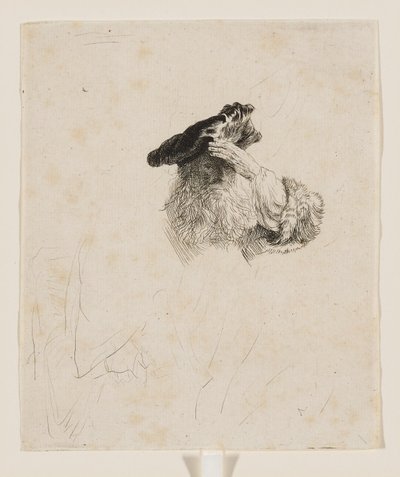 手で目を覆う老人 作： Rembrandt van Rijn