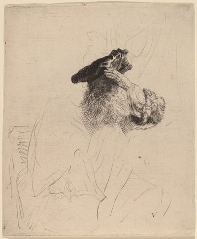 手で目を覆う老人、c. 1639年。 作： Rembrandt van Rijn