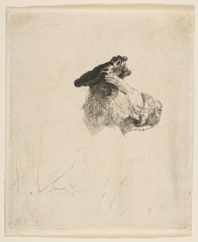 手で目を覆う老人, ca. 1639年。 作： Rembrandt van Rijn