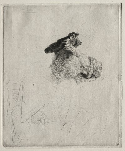 老人が彼の手で彼の目を遮光c。 1639。 作： Rembrandt van Rijn