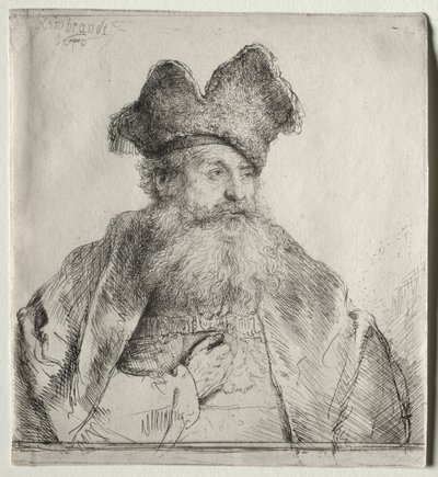 分割された毛皮の帽子をかぶった老人 作： Rembrandt van Rijn
