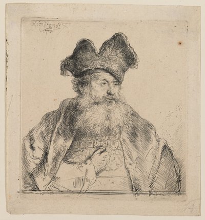 二股に分かれた毛皮の帽子をかぶった老人 作： Rembrandt van Rijn