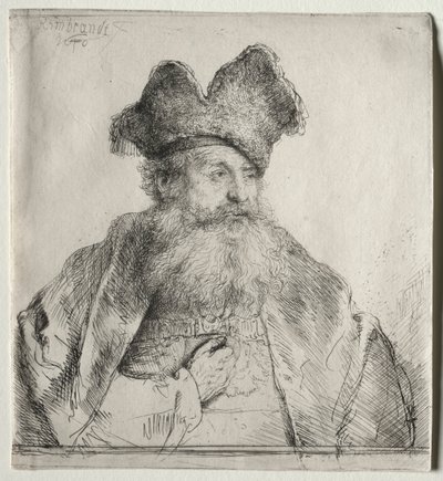 毛皮の帽子をかぶった老人、1640年。 作： Rembrandt van Rijn