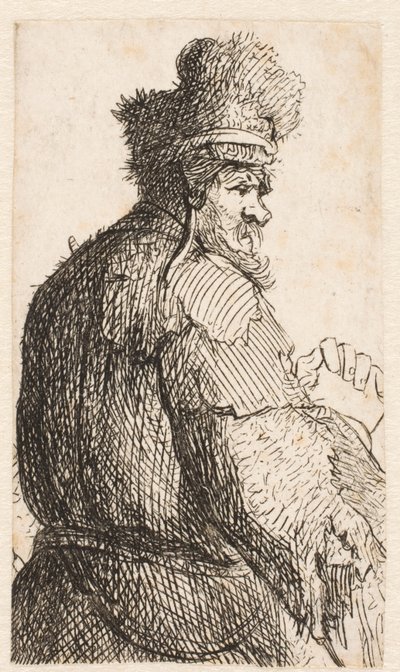 後ろ姿の老人：右向きの横顔：半身像 作： Rembrandt van Rijn