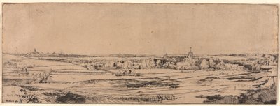 ブローメンダール近郊のパノラマ、ザクセンブルク農園（金細工師の畑）を望む 作： Rembrandt van Rijn