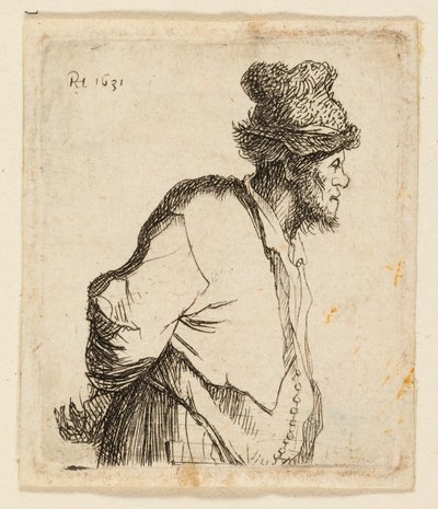 両手を後ろに組む農夫 作： Rembrandt van Rijn