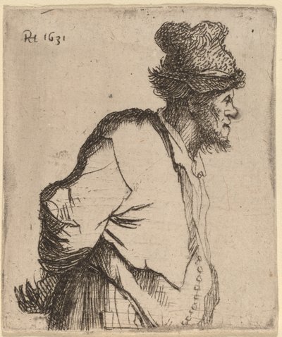 両手を後ろに組む農夫 作： Rembrandt van Rijn
