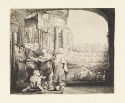神殿の門で体の不自由な人を癒すペテロとヨハネ 作： Rembrandt van Rijn