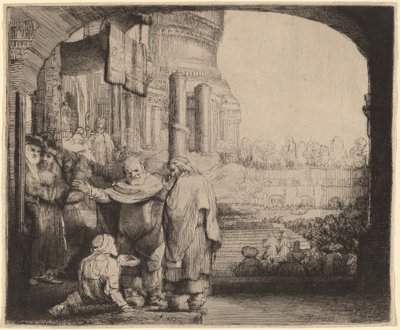 神殿の門で体の不自由な人を癒すペテロとヨハネ 作： Rembrandt van Rijn