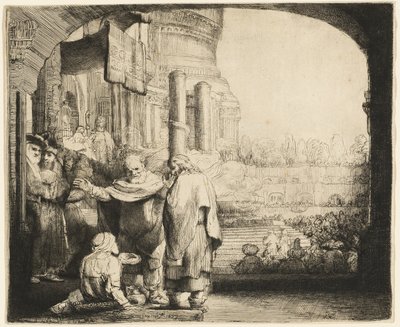 神殿の門で体の不自由な人を癒すペテロとヨハネ 作： Rembrandt van Rijn