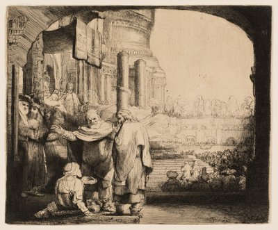 神殿の門で体の不自由な人を癒すペテロとヨハネ 作： Rembrandt van Rijn