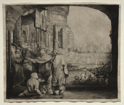 ピーターとジョンは、神殿の門で不自由を癒しました、1659年。 作： Rembrandt van Rijn