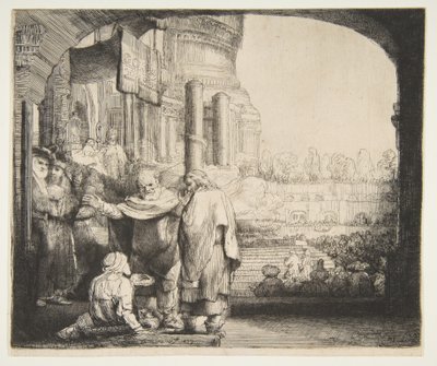 ピーターとジョンは、神殿の門で不自由を癒しました、1659年。 作： Rembrandt van Rijn