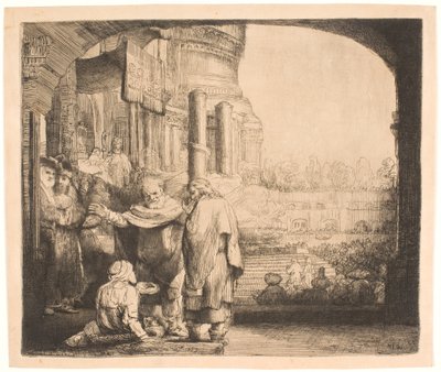 神殿の門で足の不自由な人を癒すペテロとヨハネ 作： Rembrandt van Rijn