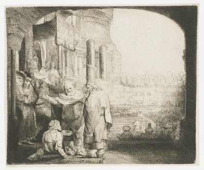 神殿の門で体の不自由な人を癒すペテロとヨハネ 作： Rembrandt van Rijn