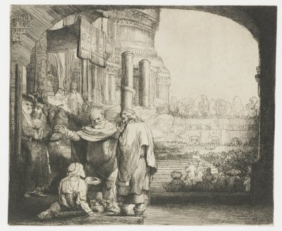 神殿の門で足の不自由な人を癒すペテロとヨハネ 作： Rembrandt van Rijn
