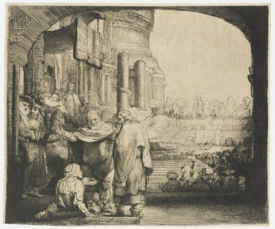 神殿の門で体の不自由な人を癒すペテロとヨハネ 作： Rembrandt van Rijn