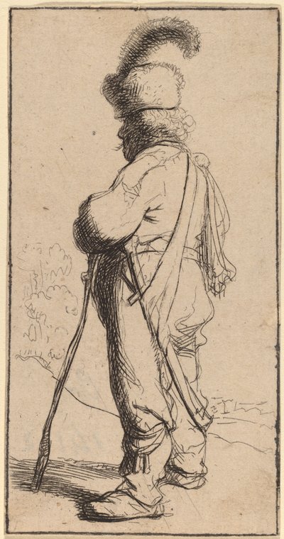 棒に寄りかかるポーランド人 作： Rembrandt van Rijn