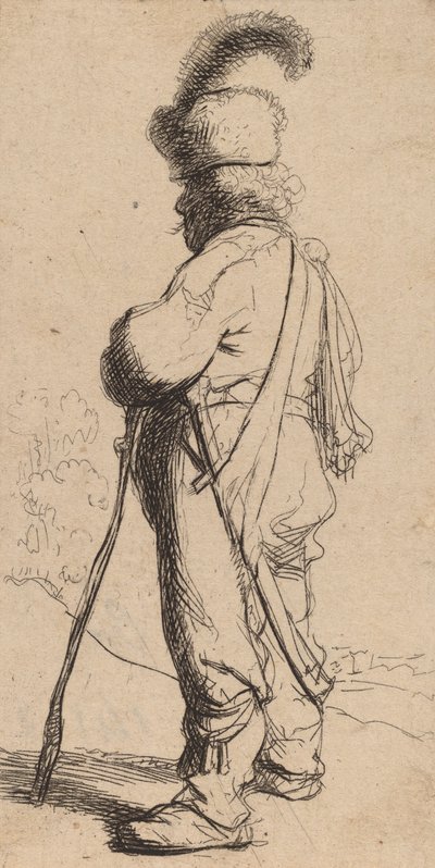 棒に寄りかかるポーランド人、c. 1632年。 作： Rembrandt van Rijn