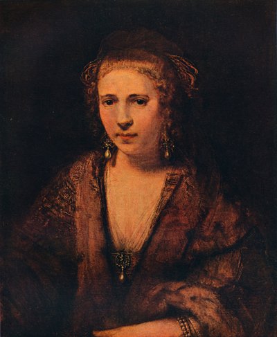 ベルベットベレー帽を付けたヘンドリッケストッフェルスの肖像、c1654 作： Rembrandt van Rijn