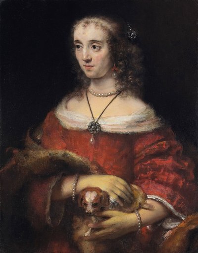 ラップドッグを持つ女性の肖像、1665年頃 作： Rembrandt van Rijn