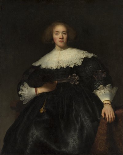 ファンを持つ若い女性の肖像、1633年。 作： Rembrandt van Rijn