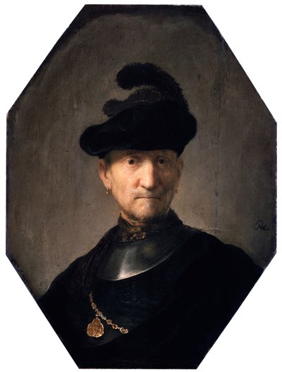 旧戦士の肖像、c1629-1630。 作： Rembrandt van Rijn
