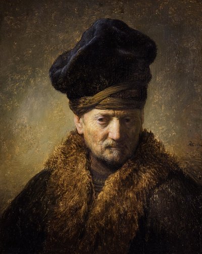 毛皮の帽子を持つ老人の肖像、1630 作： Rembrandt van Rijn