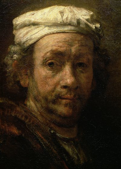彼のイーゼルでの芸術家の肖像、顔の詳細、1660（91054の詳細） 作： Rembrandt van Rijn