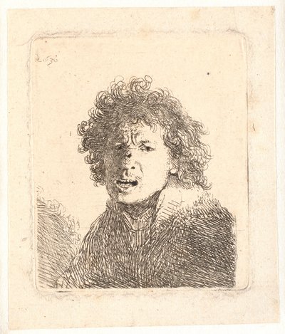 レンブラントは裸になって口を開いて、まるで叫ぶかのように：バスト 作： Rembrandt van Rijn