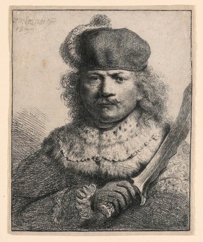 サーベルを掲げたレンブラント 作： Rembrandt van Rijn