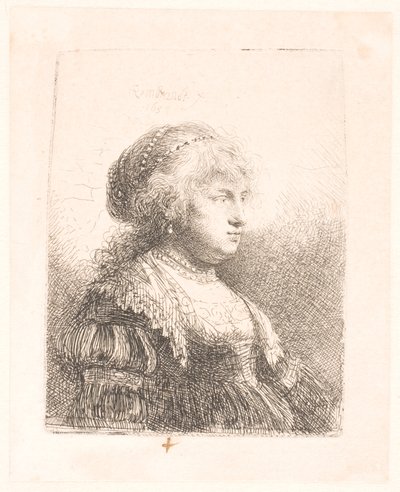 レンブラントの妻サスキア、髪に真珠を飾った胸像 作： Rembrandt van Rijn
