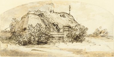 茂みが生い茂った廃墟のわらぶき屋根のコテージ 作： Rembrandt van Rijn