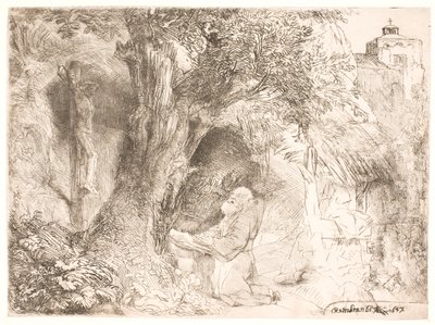 木の下で祈る聖フランシスコ 作： Rembrandt van Rijn