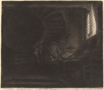 暗い部屋の聖ヒエロニムス 作： Rembrandt van Rijn