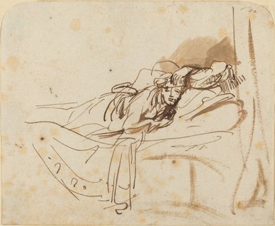 ベッドに横たわるサスキア(?) 作： Rembrandt van Rijn