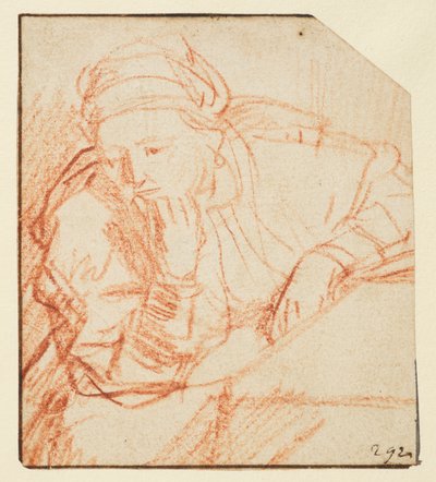 テーブルに座っているサスキア、 作： Rembrandt van Rijn