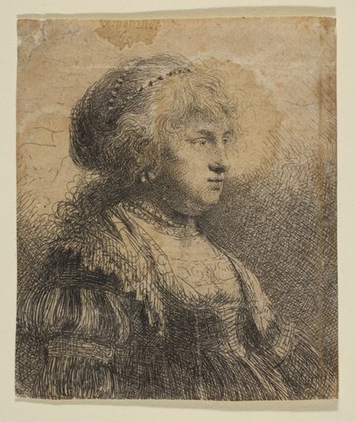 彼女の髪に真珠をつけたサスキア、1634年。 作： Rembrandt van Rijn