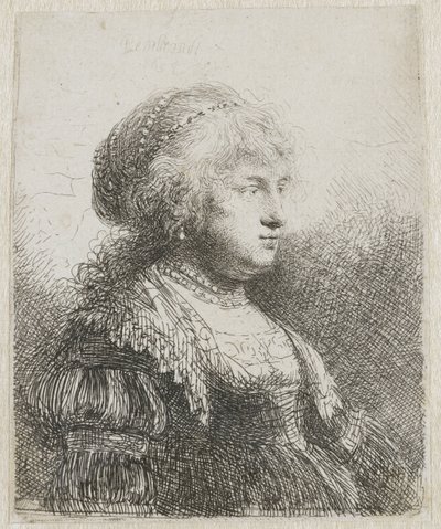 髪に真珠をあしらったサスキア 作： Rembrandt van Rijn
