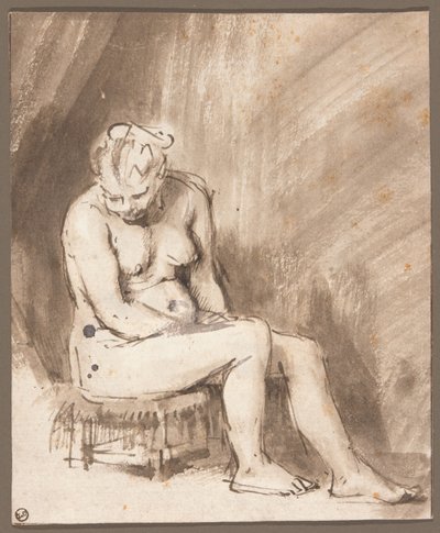 座った女性のヌード 作： Rembrandt van Rijn