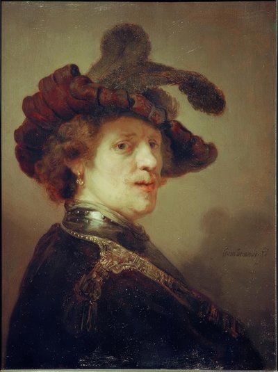 羽の帽子をかぶった自画像 作： Rembrandt van Rijn