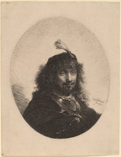 自画像 (?) 羽毛帽と下げたサーベル 作： Rembrandt van Rijn