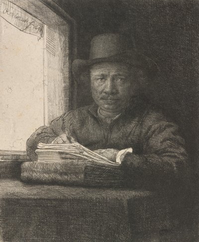 窓辺の自画像、1648年。 作： Rembrandt van Rijn